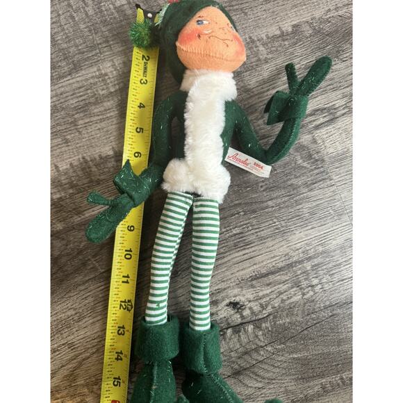 Vintage 2004 Annalee Green Elf W/Striped Pants 14” Set Of 2 Kitschy Christmas - Picture 12 of 16